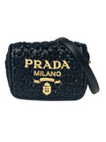 Prada Raffia Small Embroidered Logo Crossbody Bag Black w/ Gold Hardware