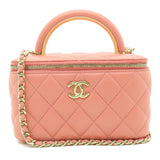 CHANEL Quilted Lambskin Small Vanity Case Gold HW Peach