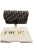 Dior Saddle Pouch Bag with Chain Blue Oblique Embroidery