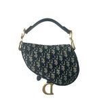 Dior Mini Saddle Bag Blue Oblique Embroidery w/ Gold Hardware