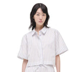 SIMKHAI Ryett Cropped Shirt French Blue Stripe