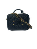 Entrupy authenticated CHANEL CC Filigree Vanity Case in black caviar leather with gold chain strap