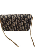 Dior Saddle Pouch Bag with Chain Blue Oblique Embroidery