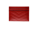 Saint Laurent Cassandre Card Case Chevron Leather Coral Red w/ Gold Hardware