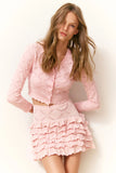 LoveShackFancy Kalliope Heart Argyle Knit Skirt Velour Pink