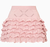 LoveShackFancy Kalliope Heart Argyle Knit Skirt Velour Pink