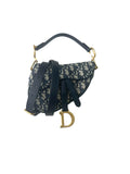 Dior Mini Saddle Bag Blue Oblique Embroidery w/ Gold Hardware