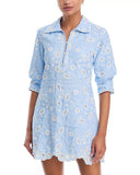 SIMKHAI Freya Embroidered Linen Mini Dress Tidepool Multi