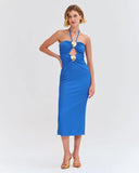 PatBo Merian Knit Hatlerneck Dress Blue