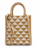 Prada Symbole Triangle Jacquard Shopper Tote Bag Beige w/ Gold Hardware