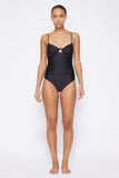 SIMKHAI Laine Draped Satin Ruched Cup Underwire One Piece Black *