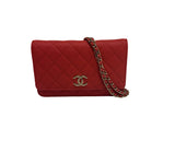 CHANEL Wallet On Chain Quilted Caviar Bag Red w/ Gold Hardware