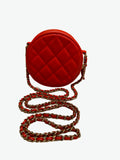 CHANEL Quilted Round V Red Lambskin Leather