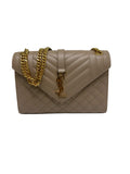 Saint Laurent Medium Envelope Bag Beige w/ Gold Hardware