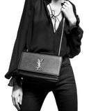 Saint Laurent Kate Medium Black Grain de Poudre Shoulder Bag Silver