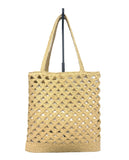 Prada Small Raffia Embroidered Triangle Logo Tote Bag Natural w/ Gold Hardware