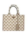 Prada Symbole Triangle Jacquard Tote Bag Beige w/ Gold Hardware