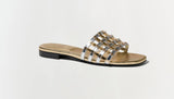 SIMKHAI Rivet Flat Sandal Silver Gold