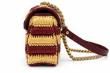 Gucci GG Marmont Medium Woven Shoulder Bag Red/ Natural w/ Gold Hardware