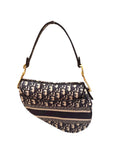 Dior Saddle Bag Blue Oblique Embroidery w/ Gold Hardware