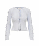 LoveShackFancy Zoriah Rib Pointelle Knit Cardigan Ice Blue