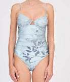 SIMKHAI Laine Ruched One Piece Swimsuit Sky Floral