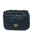 Prada Raffia Small Embroidered Logo Crossbody Bag Black w/ Gold Hardware