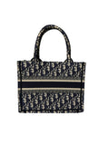 Dior Small Book Tote Bag Ecru & Blue Oblique Embroidery