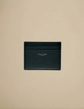 Saint Laurent Paris Card Case Grain De Poudre Embossed Leather Dark Green