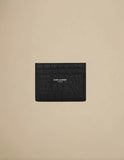 Saint Laurent Paris Card Case Crocodile Embossed Leather Black