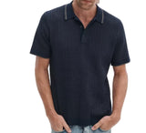 Rag & Bone Harvey Rib-Knit Polo Shirt Navy