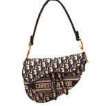 Dior Saddle Bag Blue Oblique Embroidery w/ Gold Hardware