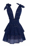 LoveShackFancy Soira Celestial Cotton Mini Dress Navy