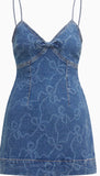 LoveShackFancy Solina Denim Bow Mini Dress Bow Chambray