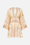 Camilla Button Down Short Open Back Dress Back Adorned in Aranjuez