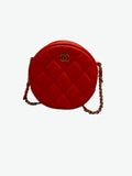 CHANEL Quilted Round V Red Lambskin Leather