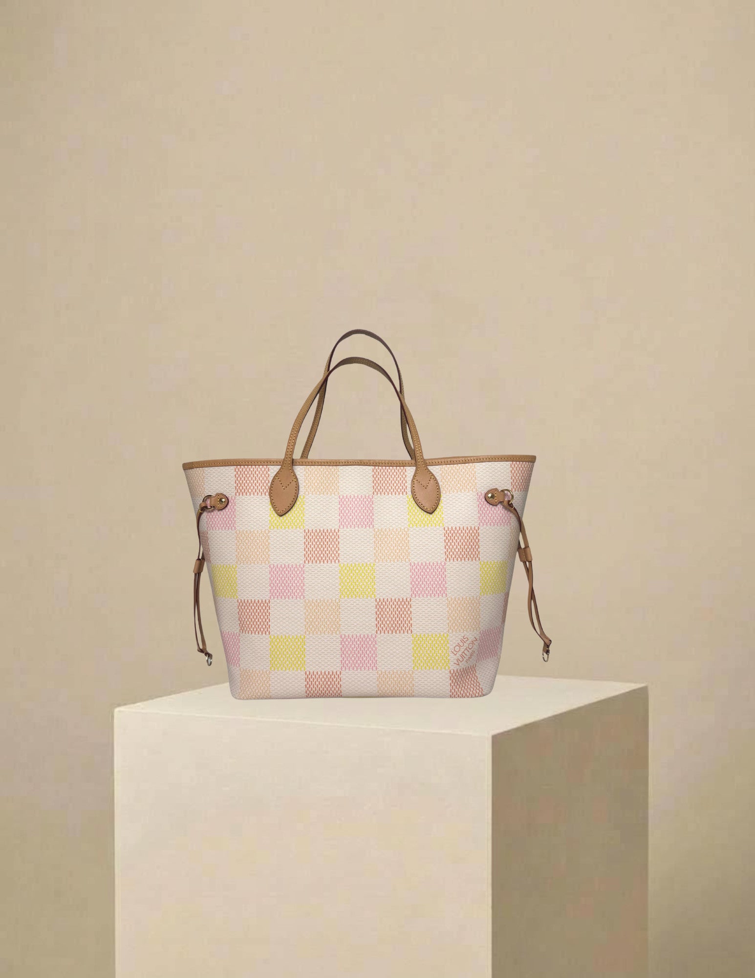Louis Vuitton Neverfull MM Limited Edition Tote in Damier Ebene Pastel with gold hardware — authenticated pre-owned at Low Key Fashion House
