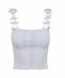 LoveShackFancy Garrett Rib Pointelle Top Ice Blue