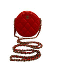 CHANEL Quilted Round V Red Lambskin Leather