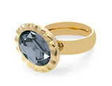 Qudo Tivola Unica Crystal Silver Night Stone Big Ring Gold
