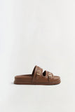 SIMKHAI Aura Leather Pool Slide Sequoia