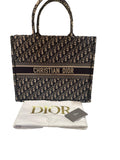 Dior Large Book Tote Bag Ecru & Blue Oblique Embroidery