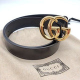 Gucci Unisex GG Buckle Thin Leather Belt Shiny Gold *