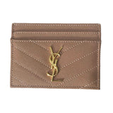 Saint Laurent Cassandre Card Case Chevron Leather Pale Pink w/ Gold Hardware