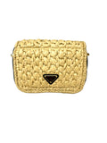 Prada Small Raffia Embroidered Logo Crossbody Bag Natural w/ Gold Hardware